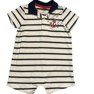 Little Me Baby Nautical Romper 6M Anchor Striped Polo‎ Bodysuit Sleeveless